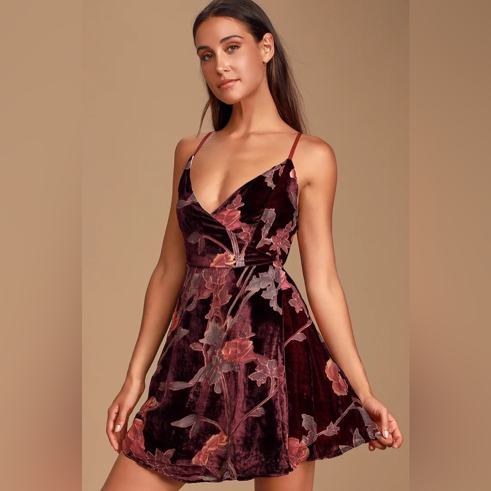 Lulus Catharine Plum Purple Floral Print Burnout Velvet Mini Dress